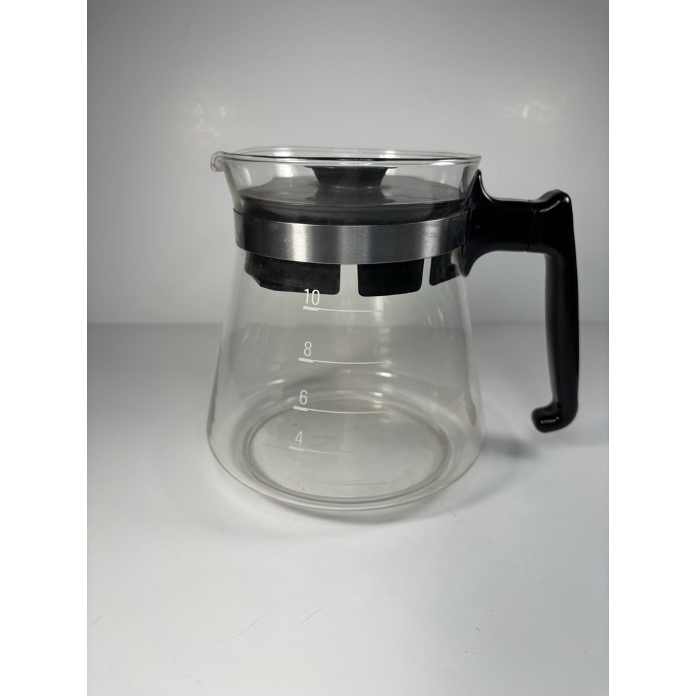 Vtg 10 Cup Glass Coffee Pot Replacement Carafe Metal Band Long Handle Retro